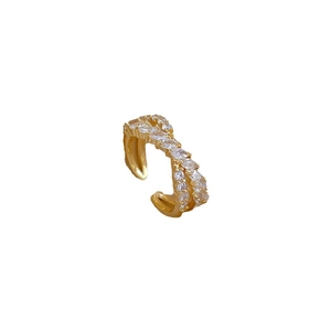 Manchette d'oreille croisée dorée ajustable avec incrustation de pierres de zircon