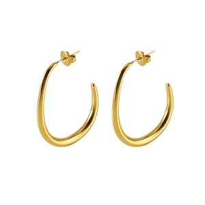 Classic gold stainless steel C-shaped hoop earrings with a matte brushed finish for women