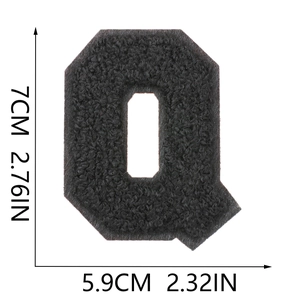 7cm black chenille letter Q patch with size markers for clothing DIY projects