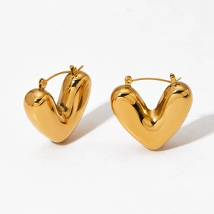 Minimalist golden hollow heart hoop earrings in polished stainless steel for women