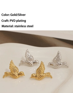Details von Gold- und Silber-Vogelohrringen mit PVD-Beschichtung auf Edelstahltextur