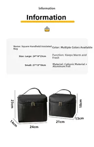Detailed size comparison of large and small insulated lunch bags with dimensions shown