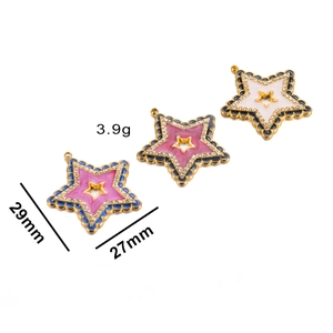 Detailed view of 29mm enamel star charms with zircon inlay in pink and blue colors