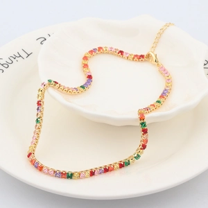Rainbow cubic zirconia tennis necklace with gold plated claw chain for women