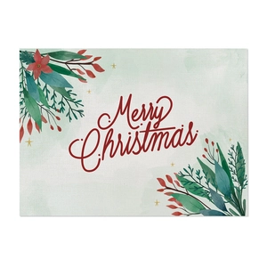 Close-up of waterproof cotton linen Christmas placemat with watercolor floral print