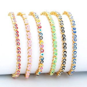Adjustable colorful evil eye enamel bracelets in six vibrant colors with gold plating