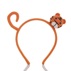 Cute orange knitted tiger headband with soft crochet bear ears and tail for children