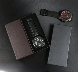 Detailed view of NAVIFORCE men's black watches with leather and mesh straps in gift boxes