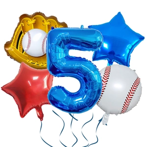5th birthday baseball balloon set with glove, star, and blue foil number 5