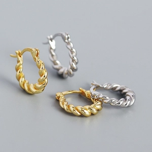 Twisted Hoop Earrings 925 Sterling Silver Geometric Cable Pattern U Shaped Buckle Earring Retro Luxury Style For Women