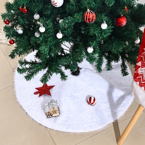 White Christmas Tree Skirt Faux Fur Long Plush Round Soft Fluffy Holiday Ornament Xmas Tree Base Decoration