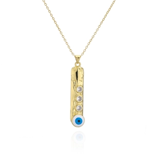 Irregular geometric vertical bar necklace with gold plated evil eye and star pendant