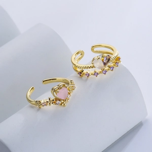 Copper Micro Inset Zircon Heart Geometric Open Adjustable Rings For Women Gold Plated Trendy Jewelry Fashion Accessory