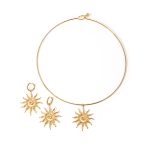18k gold plated stainless steel spiral sunflower jewelry set with choker and earrings