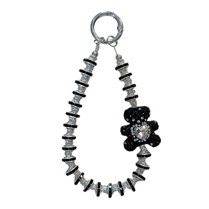 Exquisite rhinestone teddy bear phone lanyard with black and silver beads charm