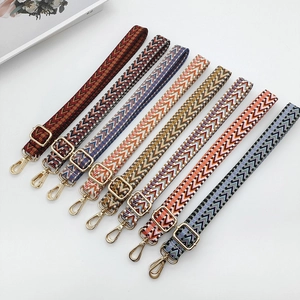 Adjustable woven replacement bag straps with gold metal buckles in eight colorful patterns