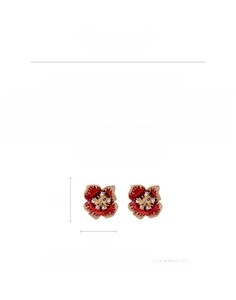 Size chart for vintage red enamel flower earrings with rhinestones and silver pins