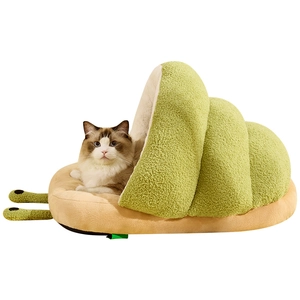 Cute snail-shaped plush cat bed with semi-enclosed warm fleece for small dogs and pets