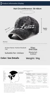 Size chart showing baseball cap dimensions with 8cm brim and 56-60cm adjustable circumference