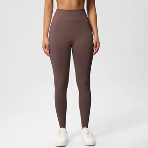 Nahtlose dunkelbraune High-Waist Yoga-Hose für Fitness und Shaping-Effekt im Training