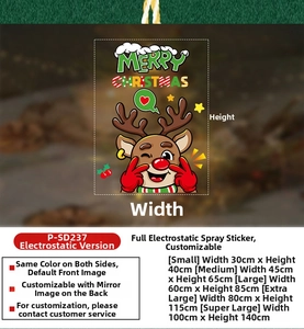 Size chart for Christmas elk static window decals ranging from small to extra large sizes