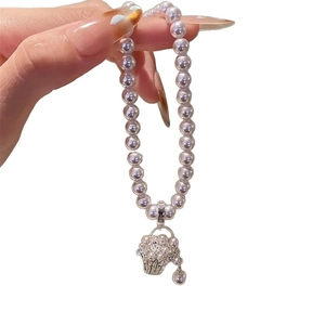 French style flower basket pendant pearl necklace with elegant silver setting for women