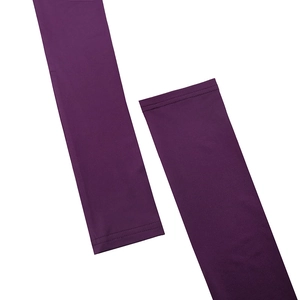 Detail view of purple ruched detachable sleeves made from elastic breathable fabric