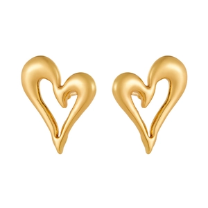 Elegant gold asymmetrical hollow heart earrings with minimalist irregular flowing metal design