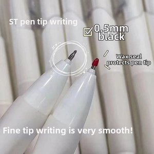 Close-up of 0.5mm ST tip white gel pen with red wax seal for ink protection