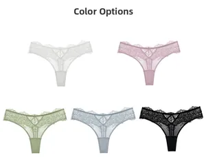Sélection de strings en dentelle en blanc, rose, vert, bleu et noir sexy