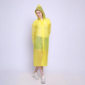 Reusable thick yellow EVA hooded raincoat for adults, waterproof lightweight poncho for hiking