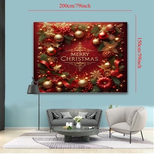 Detail showing 200cm by 150cm Christmas wall tapestry with festive pine needles and ribbons