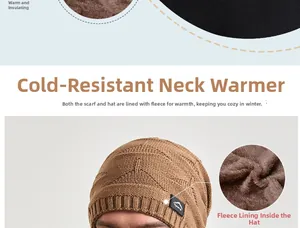 Détail du bonnet en tricot et tour de cou d'hiver avec doublure polaire chaude