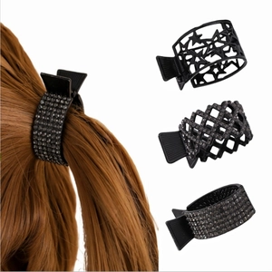 Black Metal Hair Claw Clip With Rhinestone Star Hollow Out Geometric Elegant Korean Style For Women