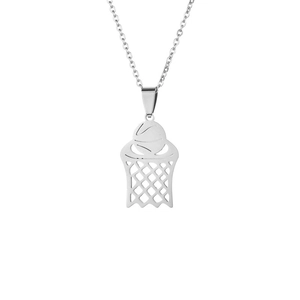 Zilveren roestvrijstalen basketbalring hanger ketting voor dames en heren in sportstijl