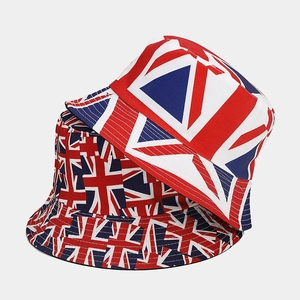 Reversible bucket hats featuring bold Union Jack patterns and all-over flag prints