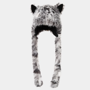 Winter plush leopard print earflap hat with long ears and warm faux fur design
