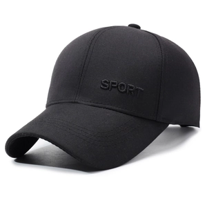 Classic black cotton sport baseball cap with 3D Sport embroidery and curved brim