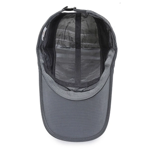 Deep grey quick-dry sports baseball cap with breathable grid texture and adjustable strap