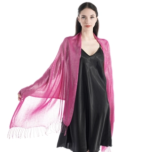 Pink metallic glitter shawl for women with elegant fringes for evening party and banquet