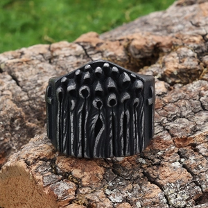 Vintage Gothic Punk Ring Men 316L Stainless Steel Hooded Figure Cross Relief Distressed Dark Style Band Jewelry