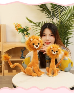 Lifestyle scene featuring two soft orange plush lion toys in a bright cozy home setting