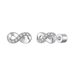 Luxury 925 Sterling Silver Infinity Moissanite Stud Earrings For Women D Color Moissanite Inlaid Minimalist Elegant Fine Jewelry Gift