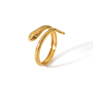 18K gold plated stainless steel snake ring with textured scales and adjustable band