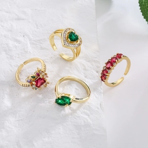 Adjustable Open Ring Copper 18K Gold Plated Zircon Heart Geometric Luxury Style Jewelry For Women