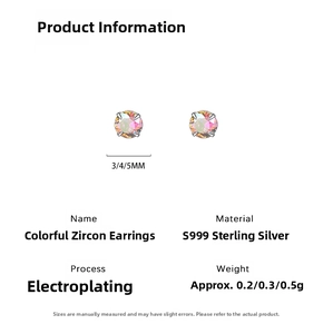 Tableau des tailles détaillé pour clous d'oreilles en argent S999 de 3mm à 5mm