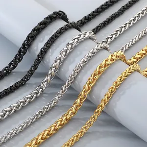 Set Di Gioielli Collana E Bracciale A Catena Di Grano Acciaio Inossidabile Lucidato Moda Hip Hop Unisex