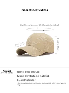 Detailed measurements of distressed beige cotton baseball cap with star embroidery detail