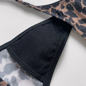 Sexy leopard print ice silk thong bikini with high cut leg and black lining