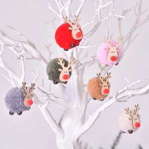 Suspension de Noël Renne Pompon Mignon Peluche de Laine d'Agneau Bois Élan Cerf Pendentif Pour Arbre Décoration Fête